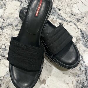 Prada Black Leather Slide Sandals